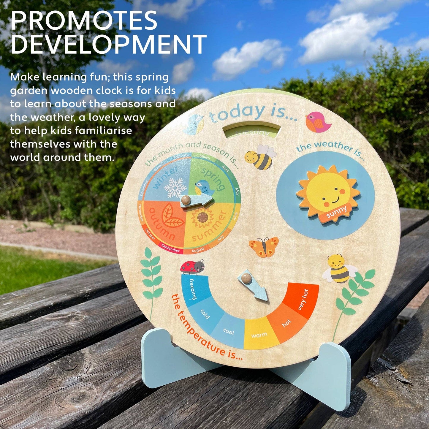 Spring Garden Wooden Weather Clock