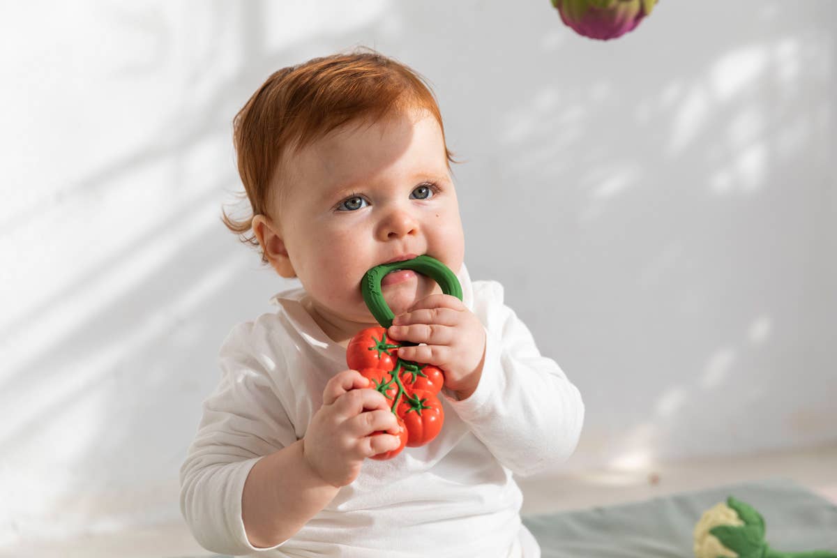 Tomato Natural Rubber Rattle Teether