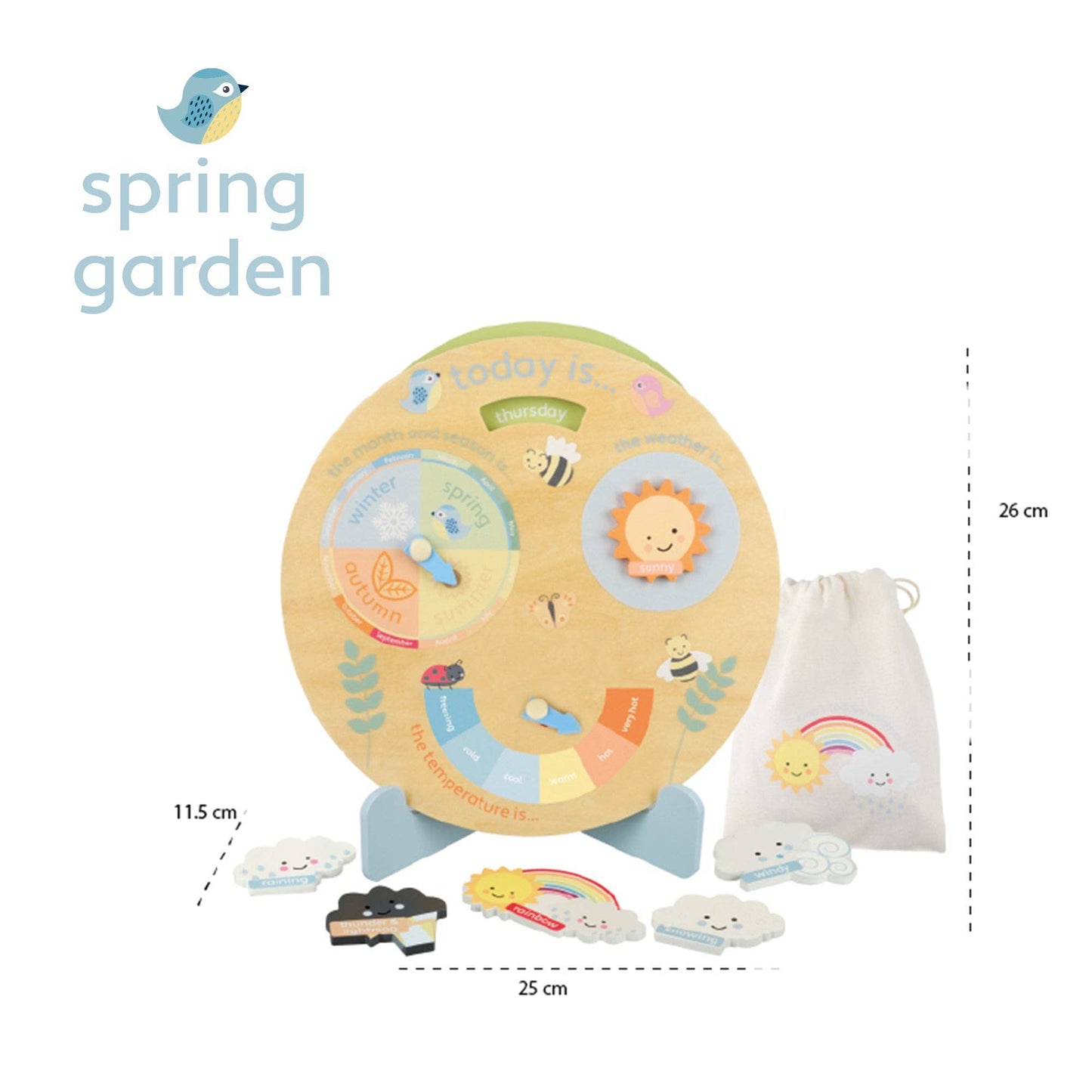Spring Garden Wooden Weather Clock