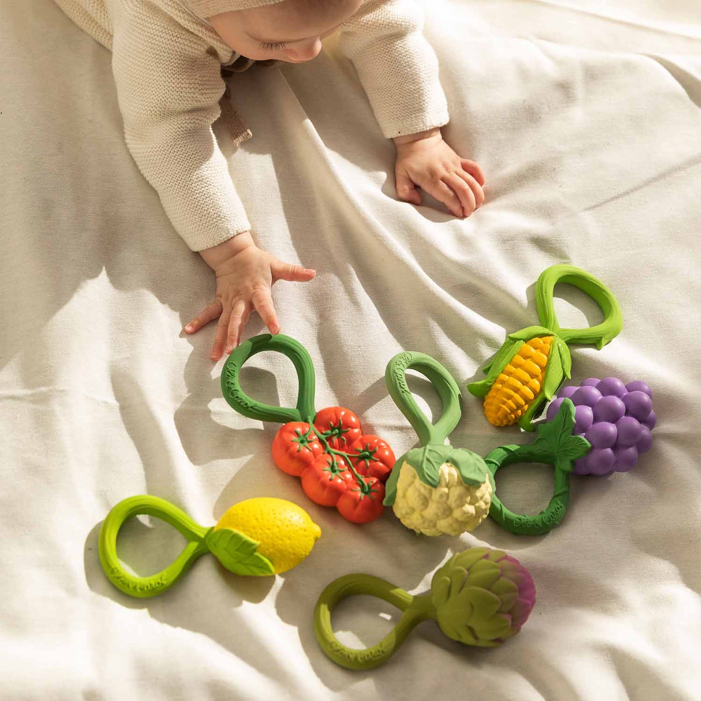 Cauliflower Natural Rubber Rattle Teether
