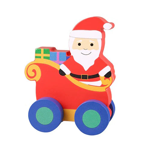 Wooden Father Christmas Sleigh Push Along Toy