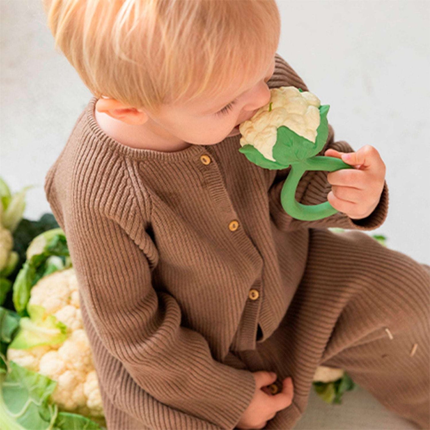 Cauliflower Natural Rubber Rattle Teether