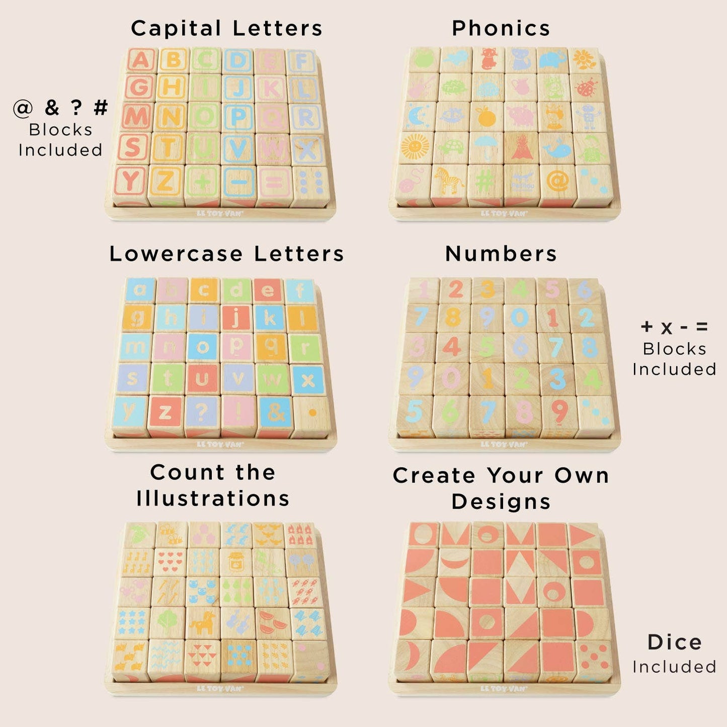 ABC Wooden Learning Blocks - Letters, Numbers & Phonics