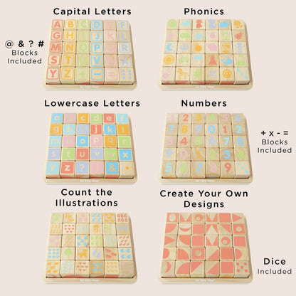 ABC Wooden Learning Blocks - Letters, Numbers & Phonics