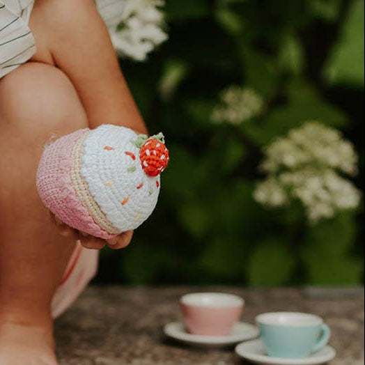 Handmade Crochet Strawberry Cupcake Toy & Rattle