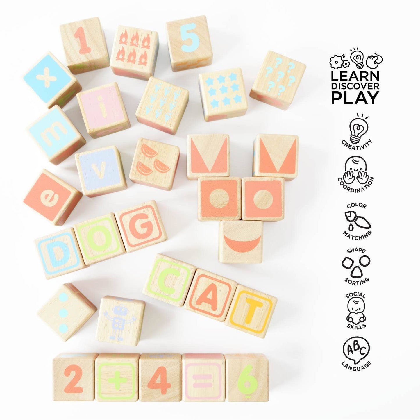 ABC Wooden Learning Blocks - Letters, Numbers & Phonics